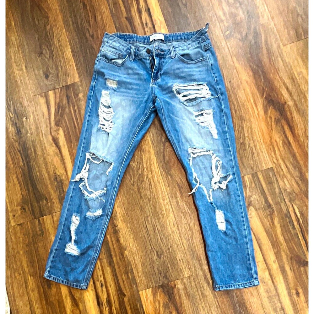 Cello Women’s Blue Distressed Skinny Denim Jeans Sz 3 Juniors Mid Rise
